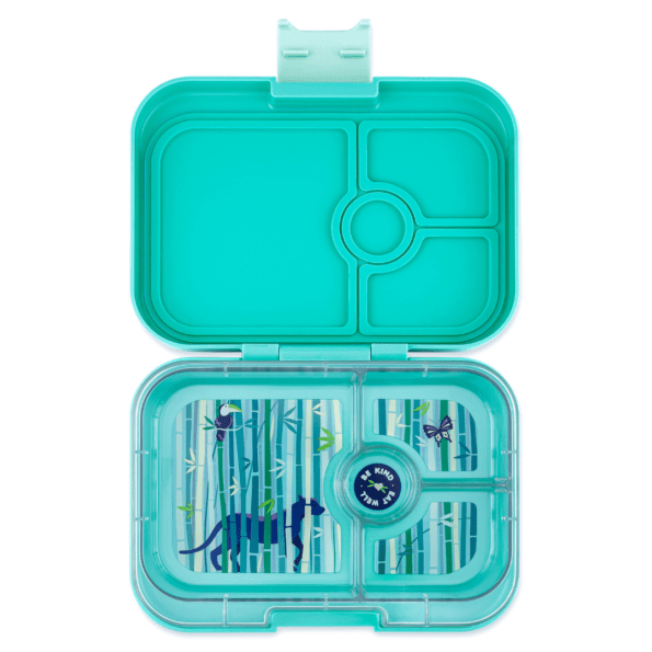 τιρκουαζ δοχείο φαγητού Yumbox Panino tropical aqua με 4 χωρισματα & δισκακι με σχέδιο πανθηρας bento box