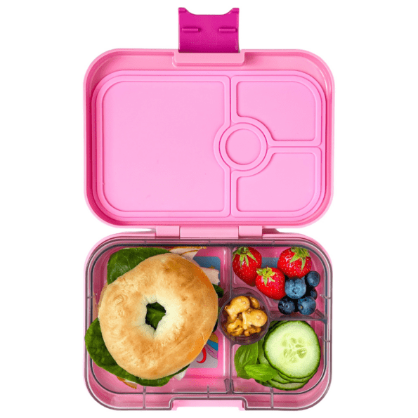 ροζ δοχείο φαγητού Yumbox Panino power pink με 4 χωρισματα & δισκακι με σχέδιο μονοκερο bento box