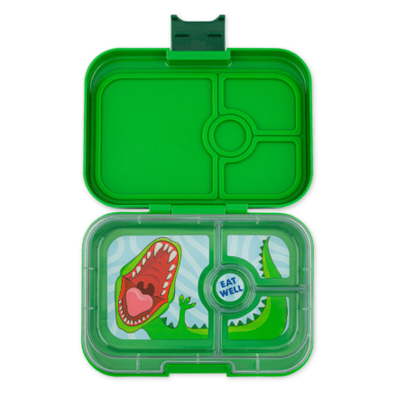 Δοχείο φαγητού Yumbox Panino Jurassic Green με 4 χωρισματα & δισκακι με σχεδιο δεινόσαυρο bento box πράσινο