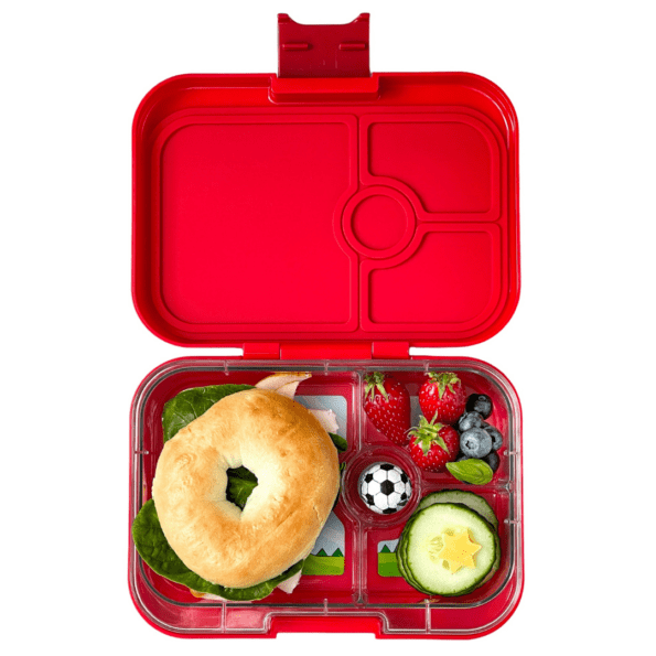 Δοχείο φαγητού Yumbox Panino WOW RED κόκκινο με 4 χωρισματα & δισκακι με σχεδιο δεινόσαυρο bento box